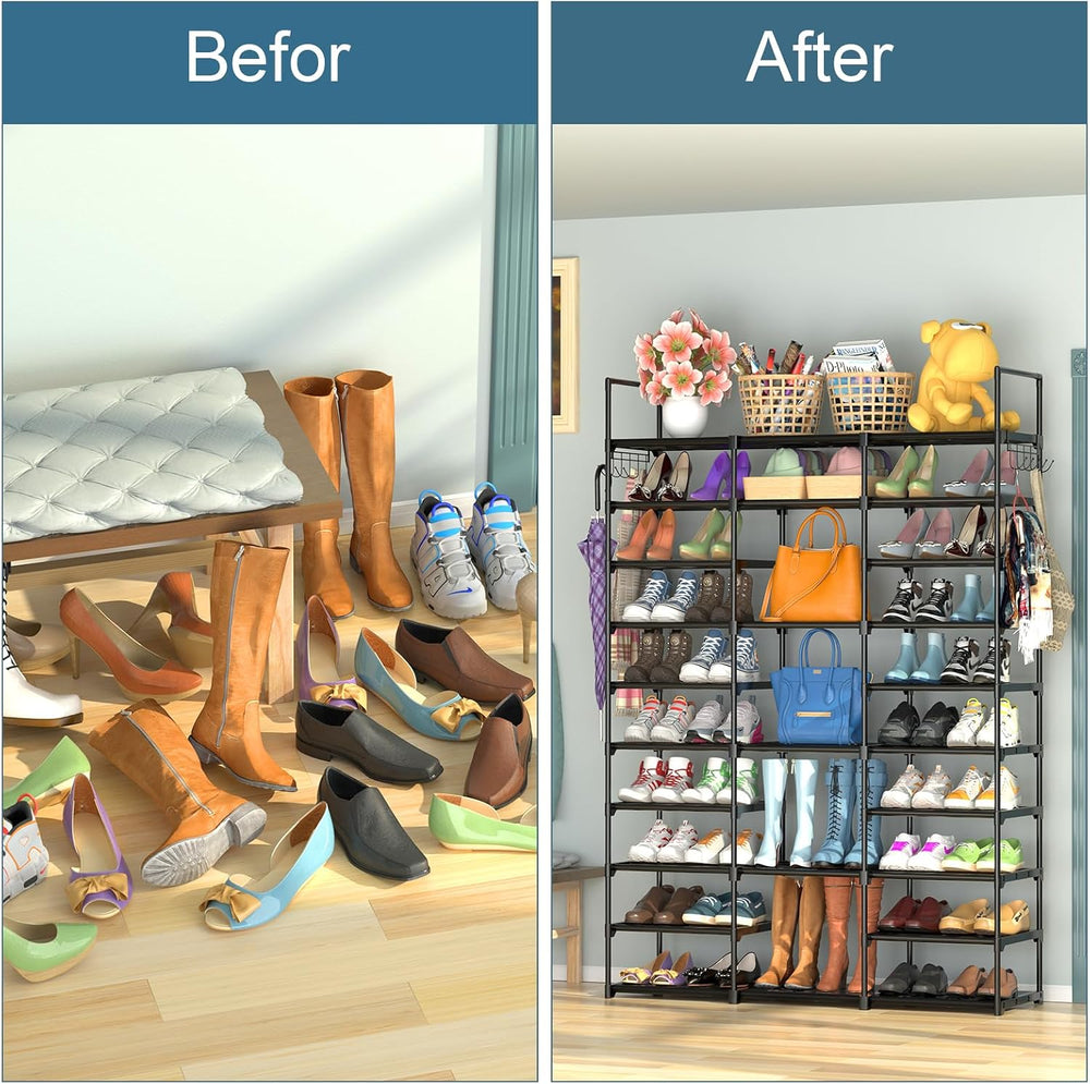 Kottwca 3 Row 10 Tier Large Shoe Rack Organizer for Closet Entryway, 60-65 Pa...