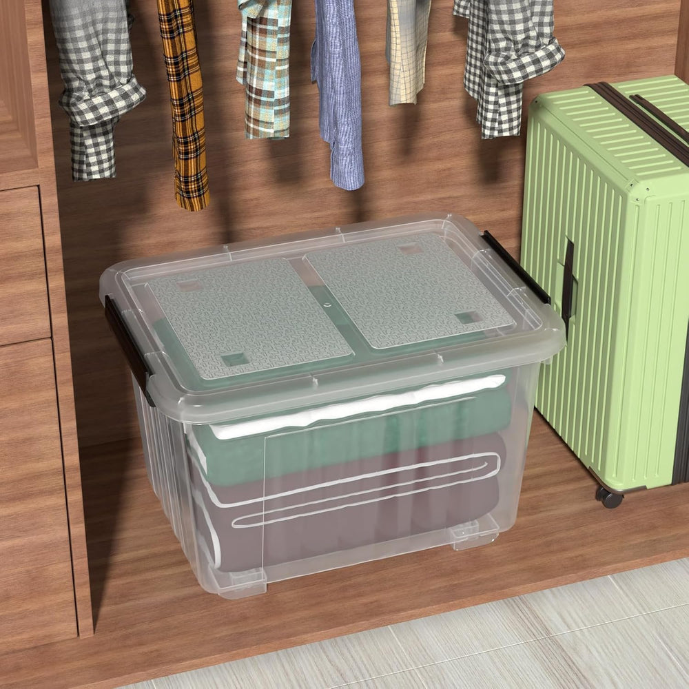 50 Quart Large Clear Plastic Storage Bins with Lids, 4 Packs