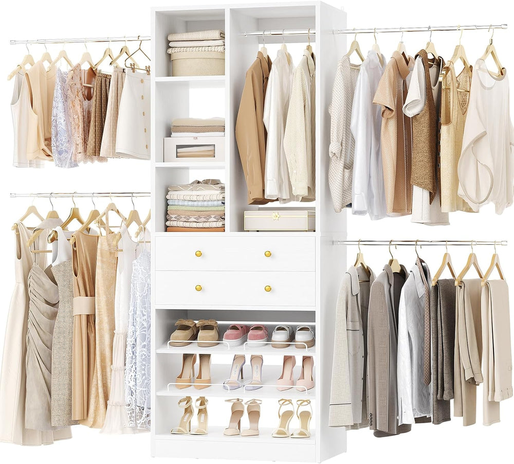 Besiost Closet System, 4.2–8.8 FT Closet Organizer with 2 Wooden Drawers and ...