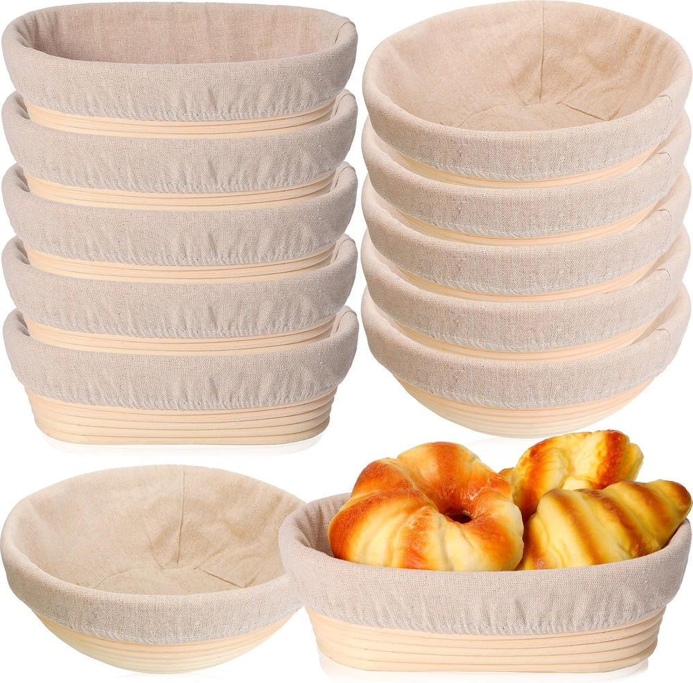 Geetery Set of 12 Proofing Basket, 10 Inch Round Oval Cane Bread Proofing Bas...