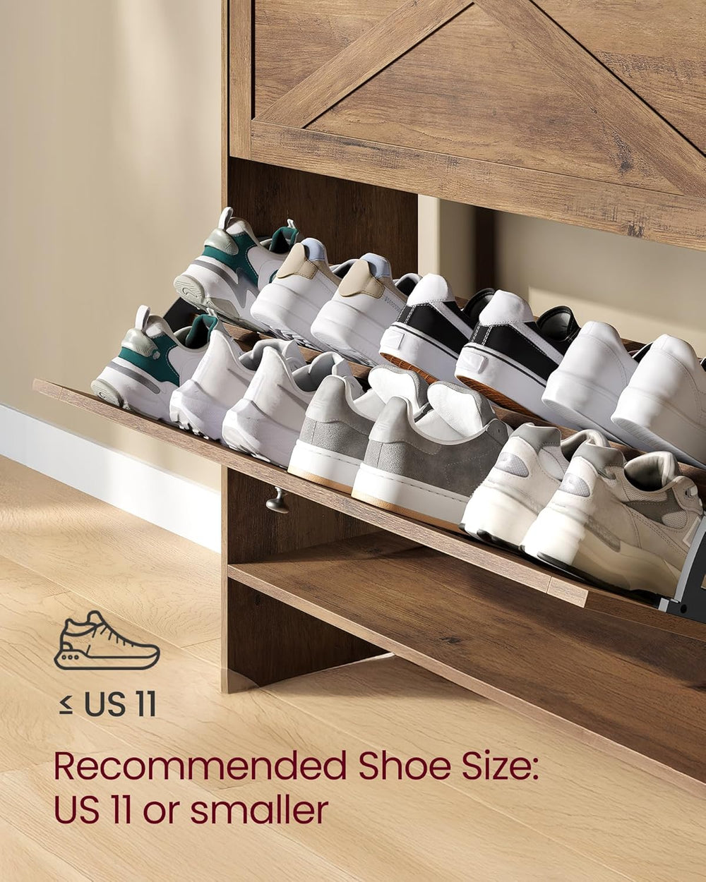 VASAGLE Narrow Shoe Storage Cabinet Organizer with 2 Flip Drawers