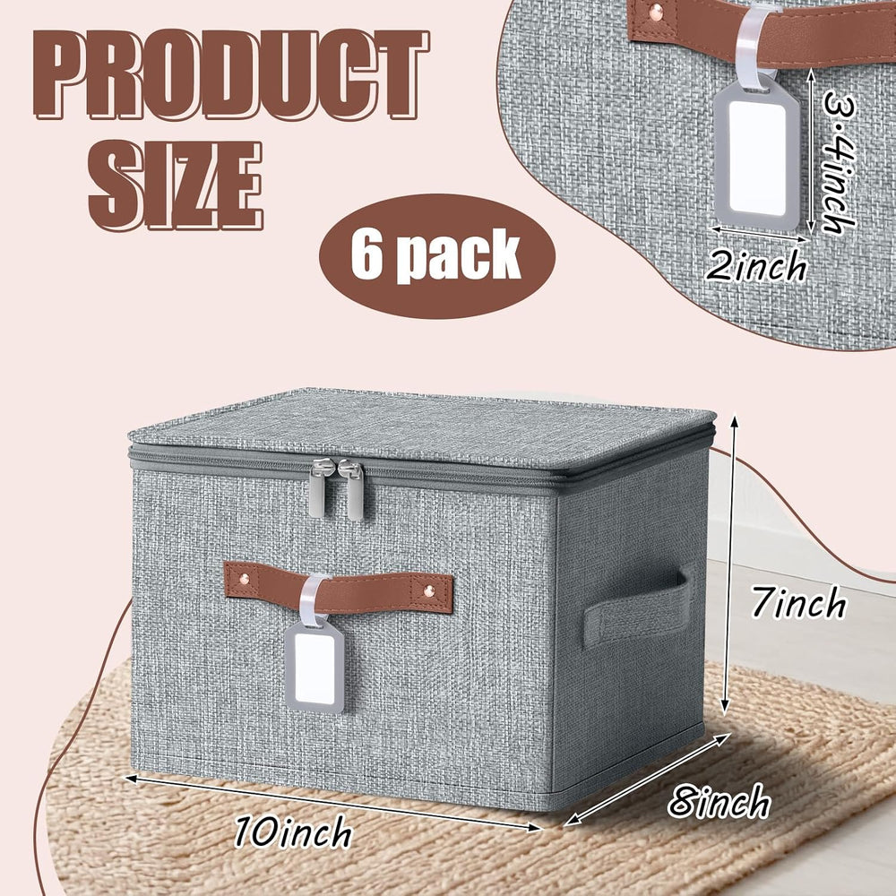 6 Pack Fabric Closet Storage Bins with Lids, 10×8×7 in, Gray