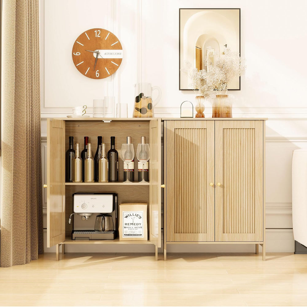 Fluted Bathroom Storage Cabinet with 2 Doors & Shelf, Natural