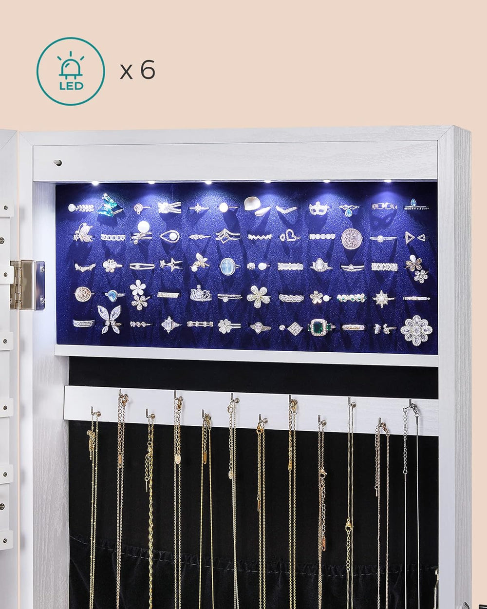 SONGMICS Mirror Jewelry Cabinet Armoire, Wall or Door Mounted, Lockable