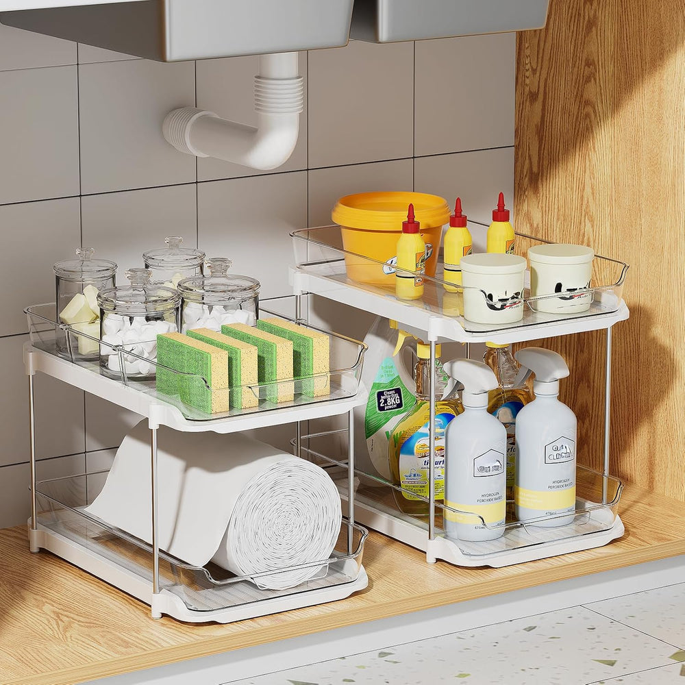 Delamu 4 Pack 2-Tier Bathroom Under Sink Organizers and Storage, Multi-Purpos...