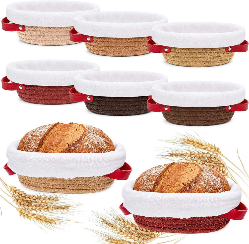 Hushee 6 Pack Mini Banneton Bread Proofing Basket Bulk Cotton Rope, Oval