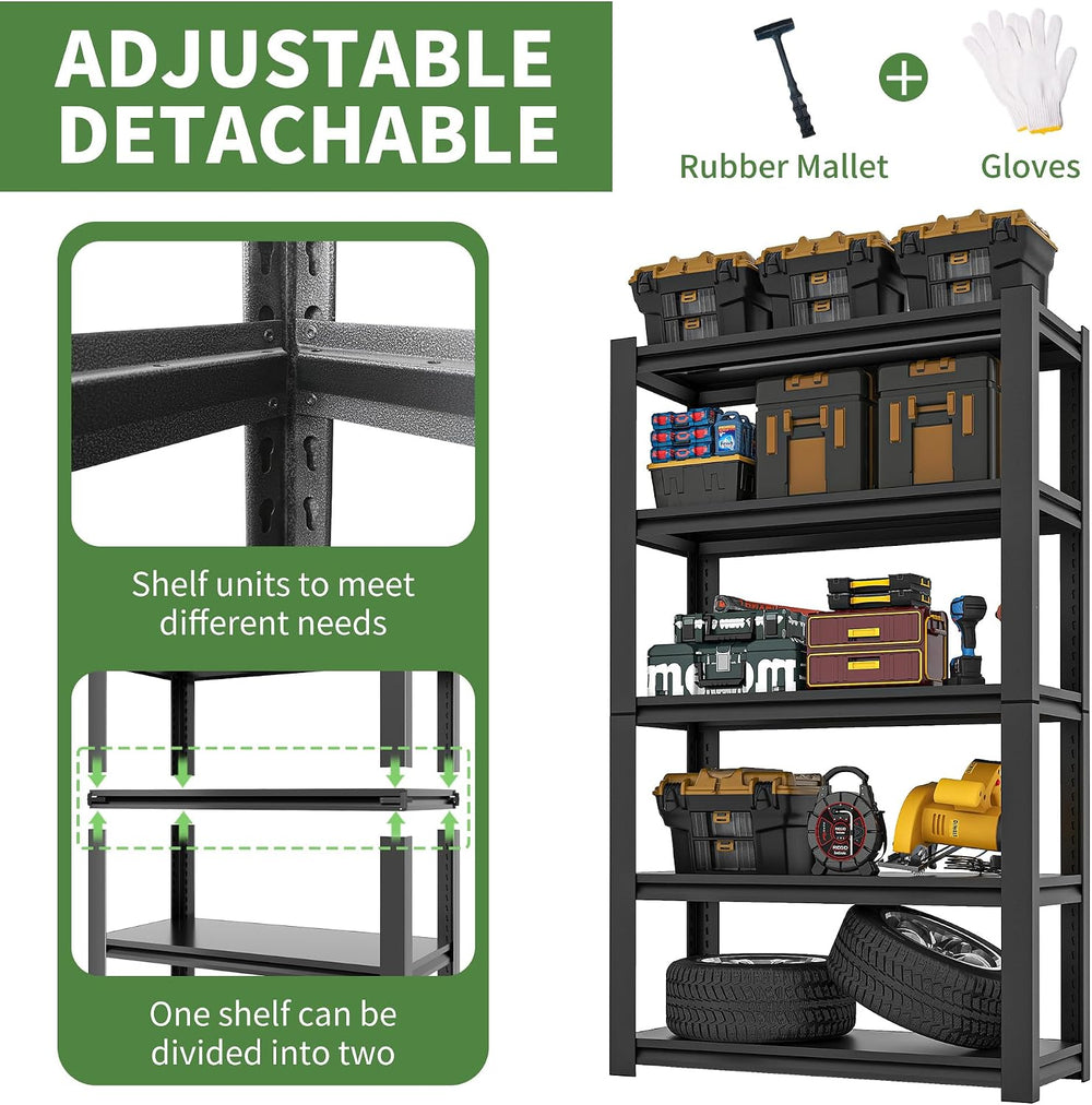 Garage Shelves, 3000Lbs Garage Shelving Heavy Duty, 78" H 5 Tier Adjusta...