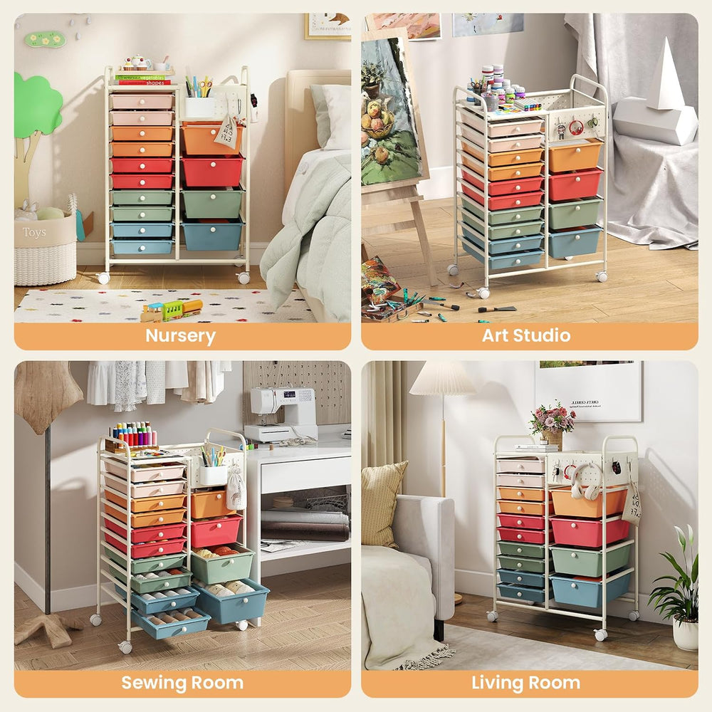 Giantex 14 Drawer Storage Cart, Rolling Craft Cart with Metal Tabletop & ...