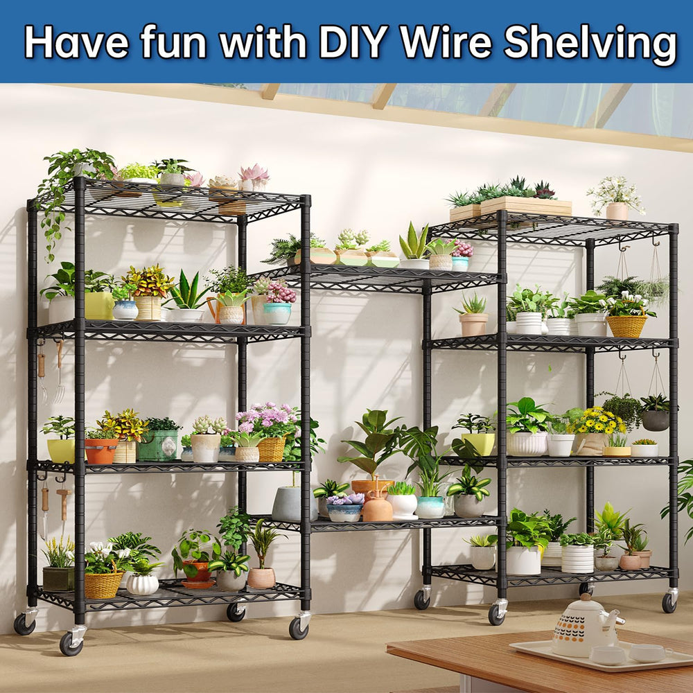 24" W x 18" D x 75" H Wire Storage Shelves with Wheels: 5 Tier...