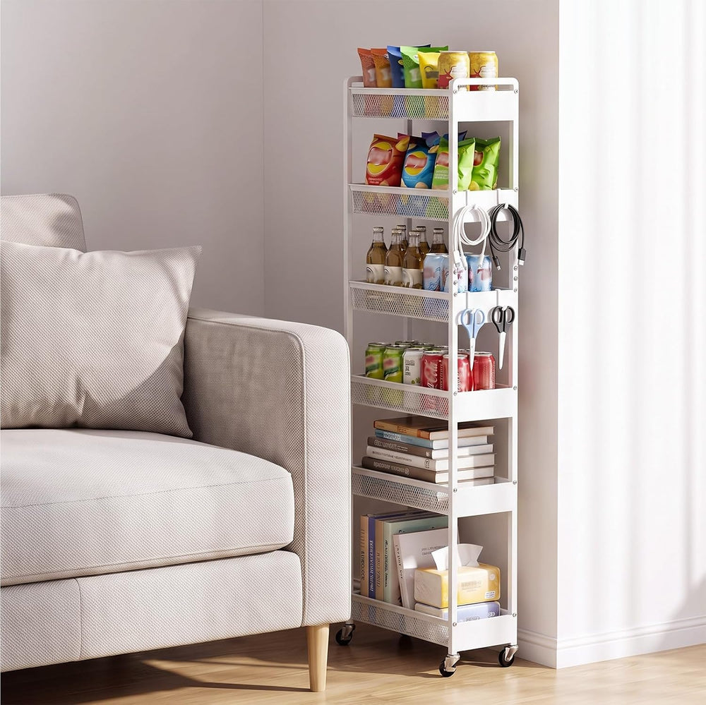 Delamu 6 Tier Slim Rolling Storage Cart, Utility Metal Narrow Cart 7.1" W