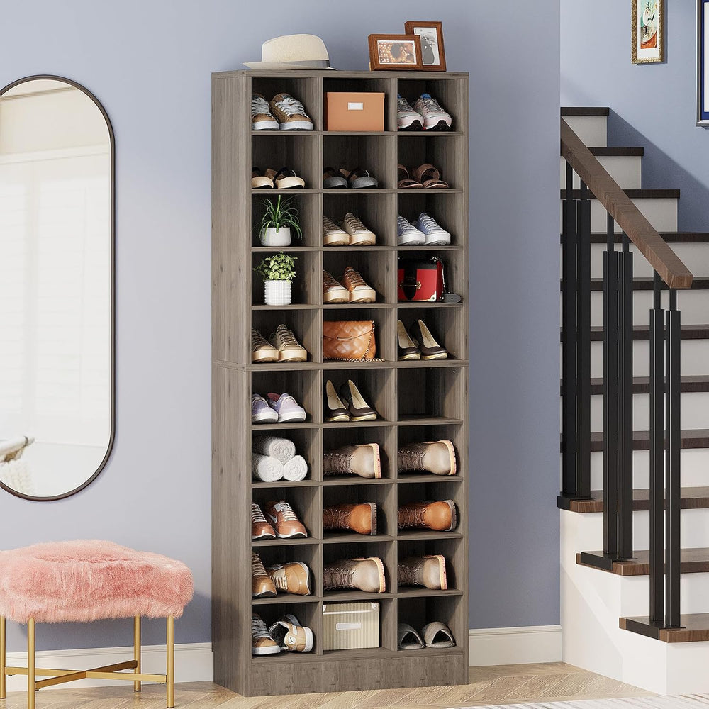 Tribesigns 10-Tier Shoe Storage Cabinet, Gray Wooden Shoe Rack with 30 Cubbie...
