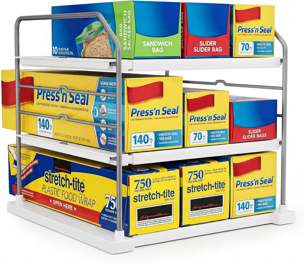 EVERIE Extendable 3-Tier Kitchen Cabinet & Pantry Organizer for Plastic W...