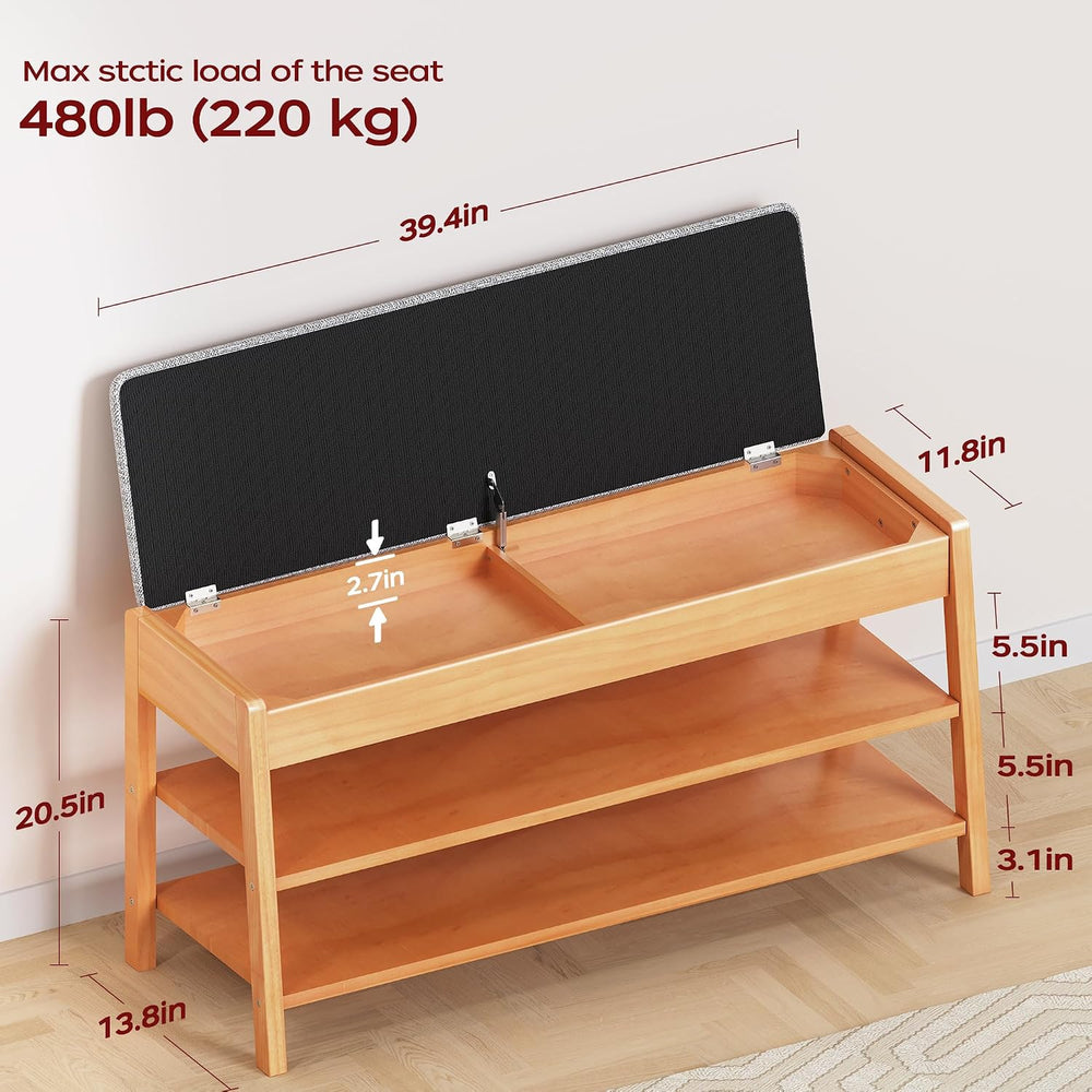 PARTPHONER Shoe Rack Bench with Storage, 2-Tier Solid Wood Entryway Bench wit...
