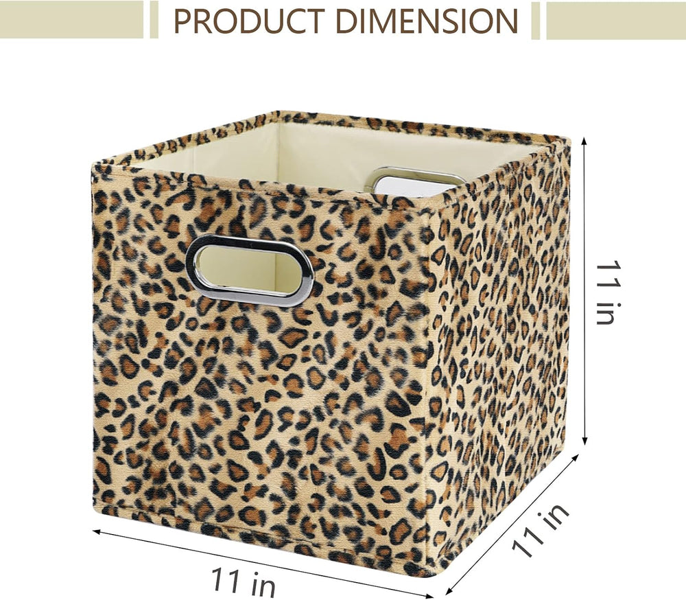 ANMINY Leopard Cheetah Print Storage Cubes Bins, Velvet, Brown, 11Inch 4PCS