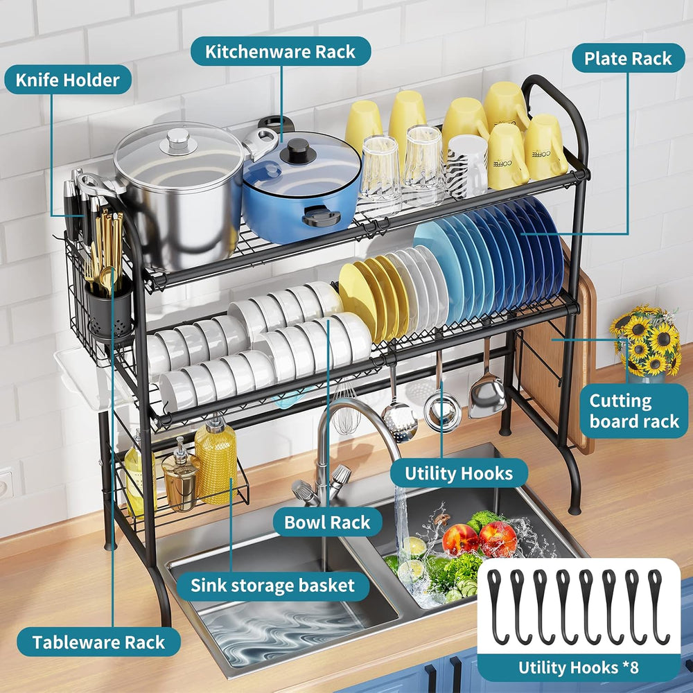 HOWDIA 3-Tier Over The Sink Dish Drying Rack,Stainless Steel Dish Rack