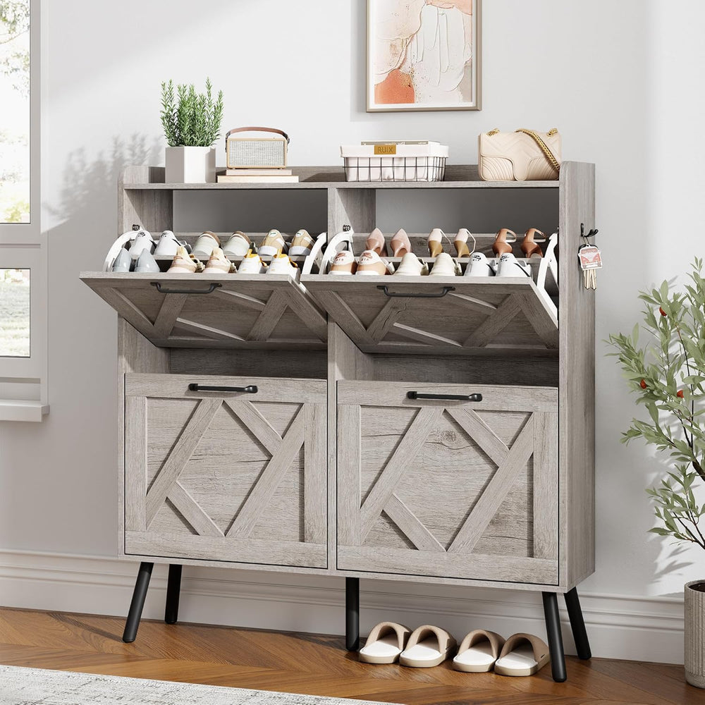 Nicetree Shoe Cabinet with 4 Flip Drawers, Freestanding Shoe Organizer Cabine...