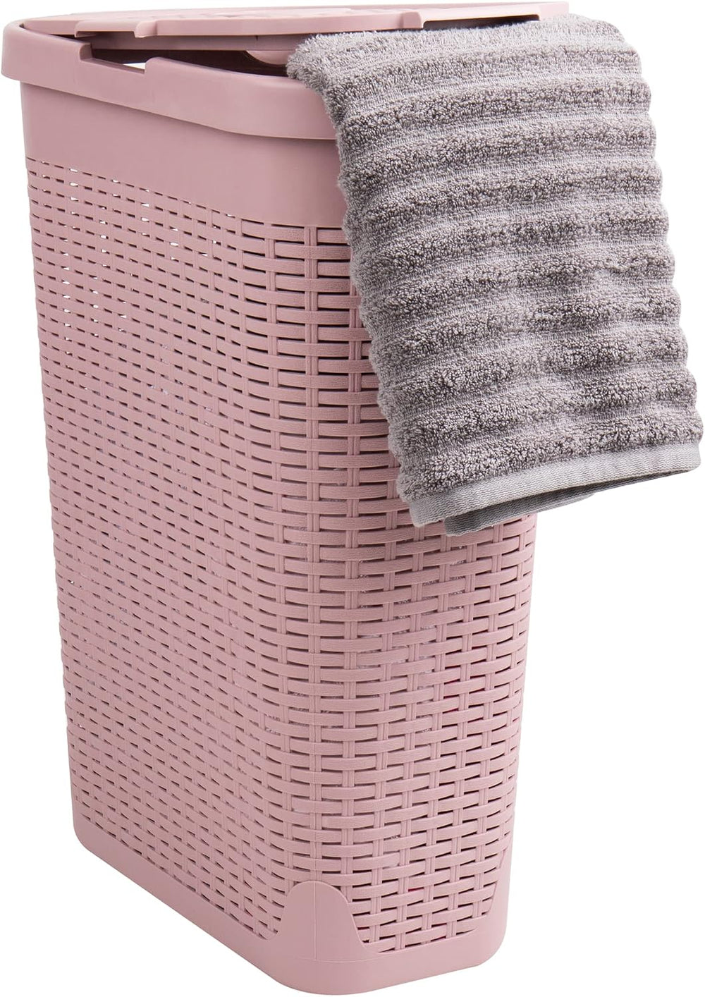 Mind Reader Slim Laundry Hamper with Lid, 40L Clothes Basket, Narrow Tapered ...