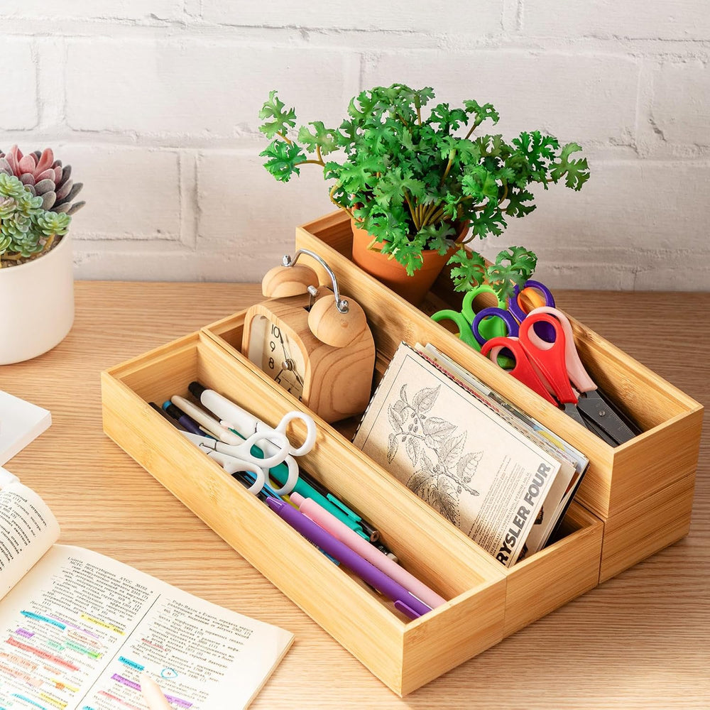 Kigley 8 Pcs Bamboo Drawer Organizer for Kitchen, 12x3x2 Inch, Wood
