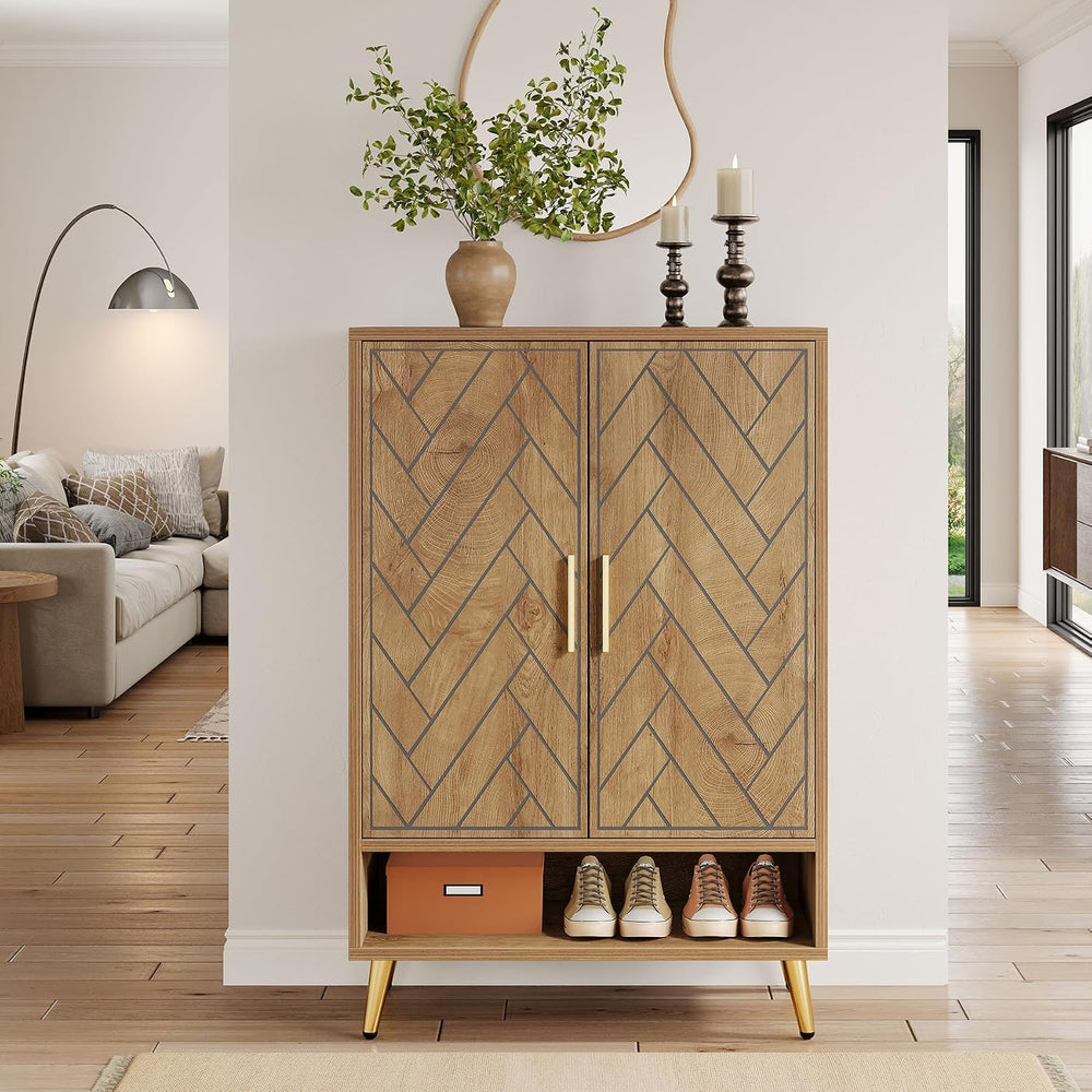 Tribesigns Entryway Shoe Cabinet with Doors (Natural Wood)