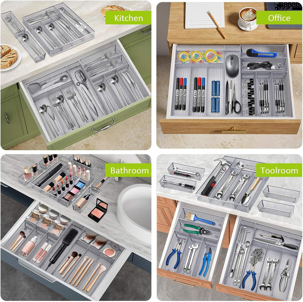 Neudeco Drawer Organizer Set, Silver Mesh, 6 Pack
