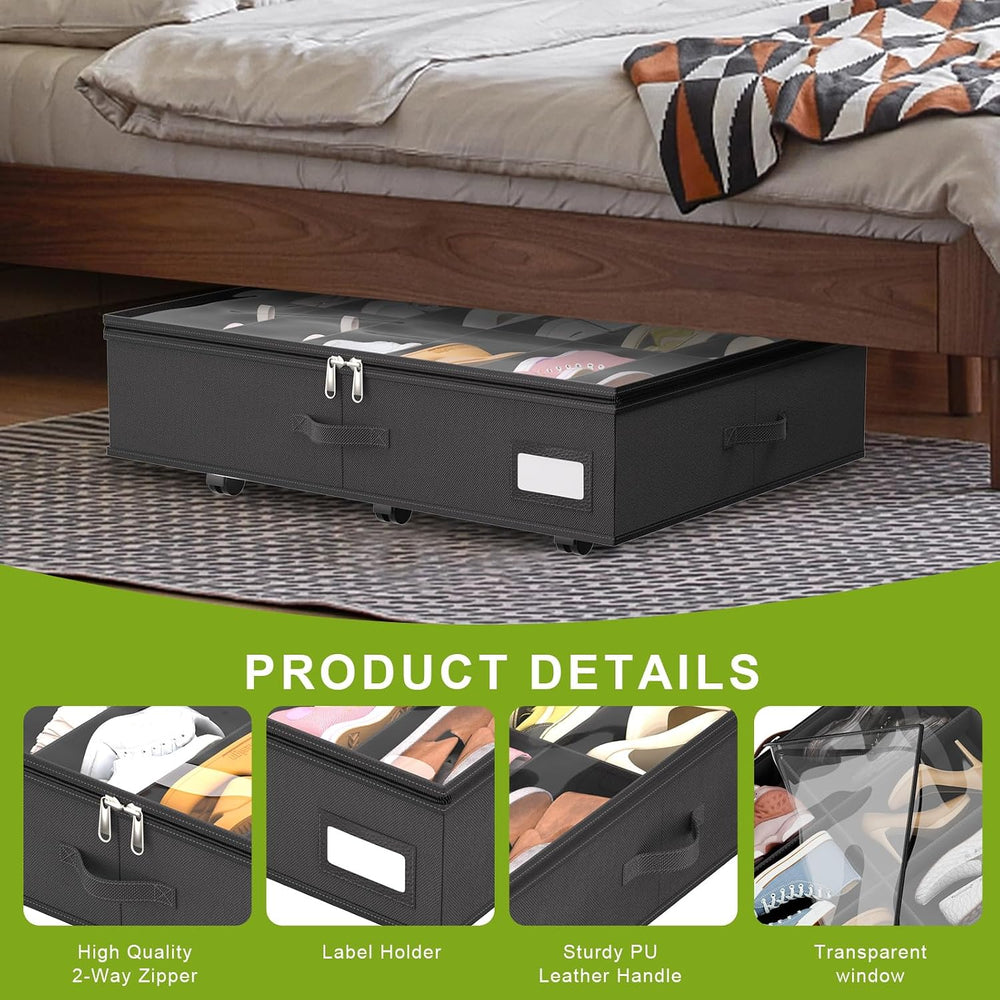 homyfort Under Bed Shoe Storage with Wheels, Fits 24 Pairs, Rolling Shoe Orga...