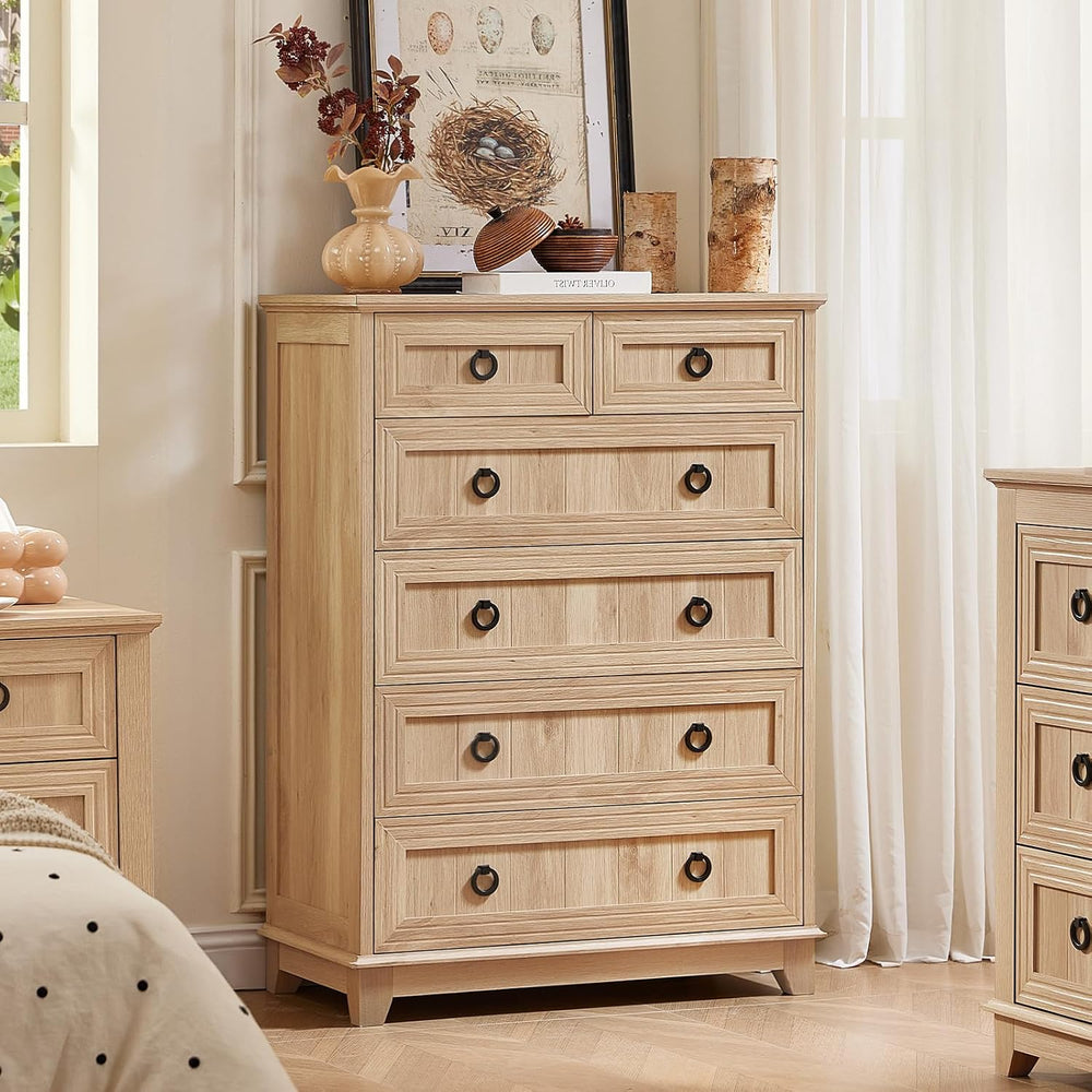 Joaxswe Farmhouse 6 Drawer Dresser for Bedroom, 41" Tall Chest of Drawers