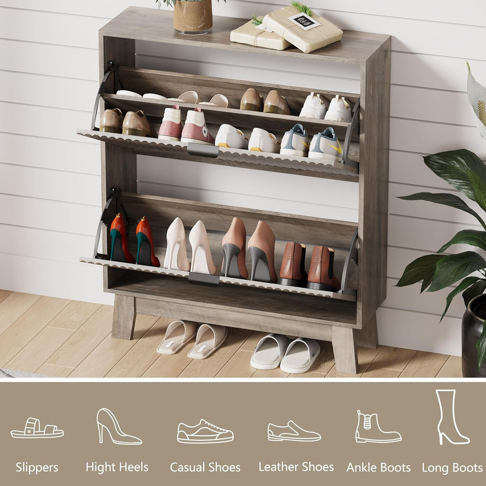 HUANLEGO Shoe Cabinet Storage for Entryway with 2 Flip Drawers, Fluted Narrow...