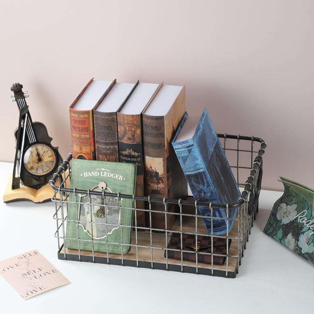Set of 3 Rectangular Sturdy Hand Welded Farmhouse Metal Wire Basket with Rust...