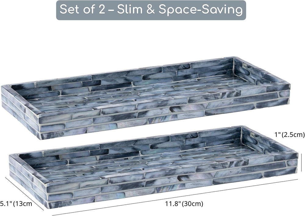 PEMAR Blue Mother of Pearl Tray Set of 2 – Handcrafted Decorative Vanity &...