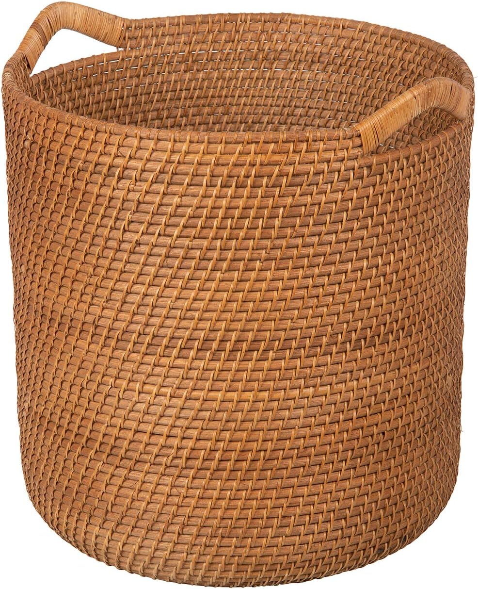 KOUBOO Laguna Round Rattan Storage Basket, Ear Handles, Large, Honey Brown
