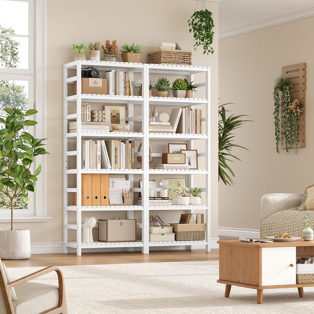 FOTOSOK 6-Tier Bamboo Shelf with Adjustable Shelves, Bamboo Kitchen Cabinet