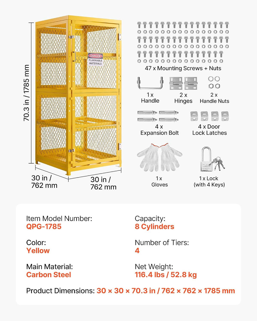 VEVOR Horizontal Cylinder Storage Cabinet, 30"L x 30"W x 70.3"...