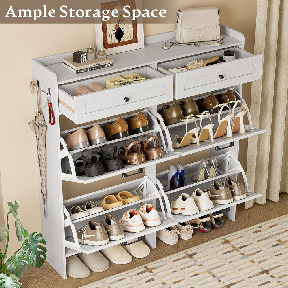 BORNOON Shoe Storage Cabinet for Entryway, Farmhouse Wide Shoe Cabinet with 4...