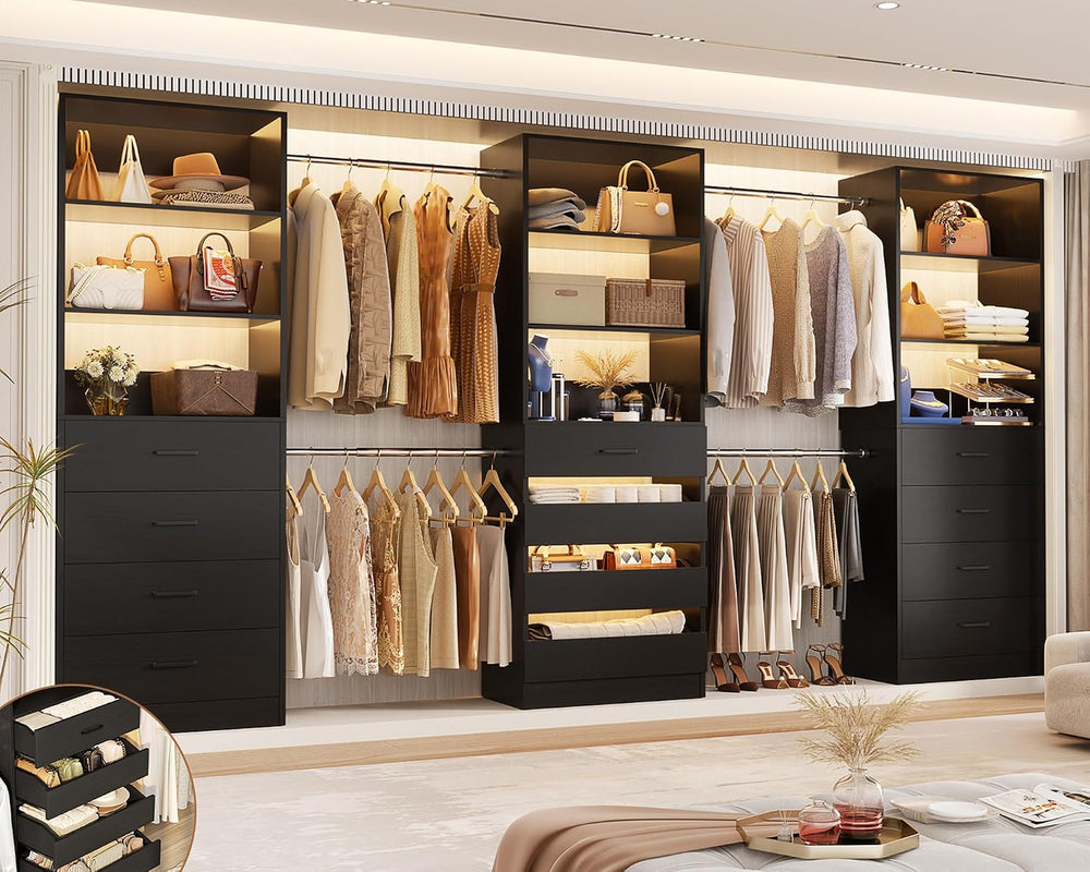 Aheaplus Closet System with 12 Drawers, 8.5-11.5Ft Wood Closet Organizer