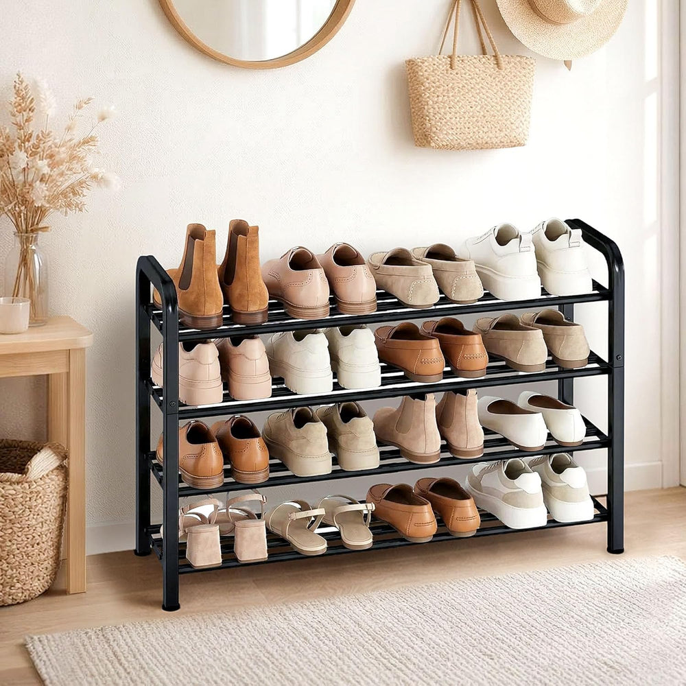 STORAGE MANIAC 4-Tier Expandable Shoe Rack, 16 Pairs Adjustable Shoe Shelf fo...