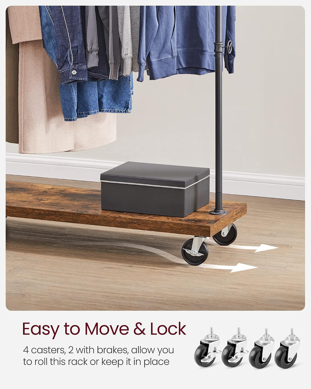 VASAGLE Clothes Rack, Heavy-Duty Rolling Garment Rack with Shelf