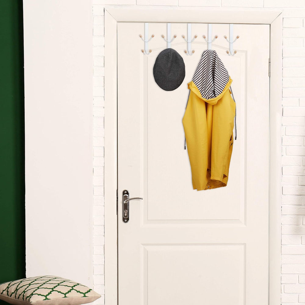 Relaxdays Set of 5 Door Fourfold Hooks, Scandinavian, Iron & Wood, Hangin...