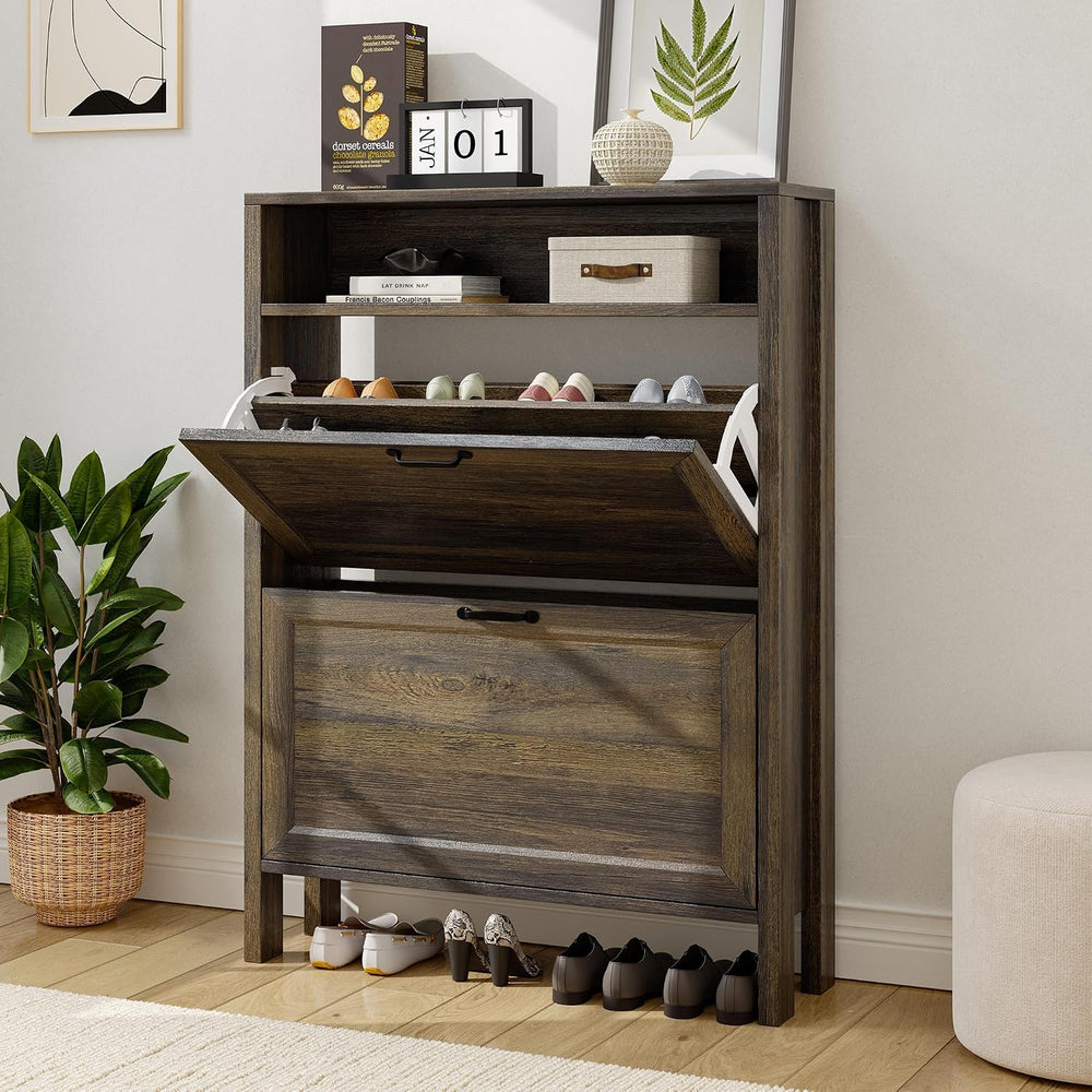 KIGOTY Shoe Storage Cabinet, Hidden Shoe Cabinet with 4 Flip Drawers, Freesta...