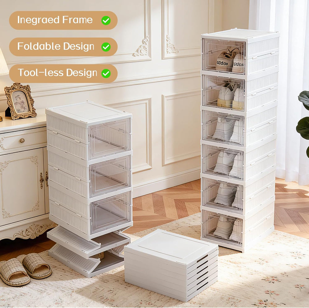 ZLLZUU Shoe Storage Box, No-Assembly 6 Tiers Foldable Shoe Organizer with Cle...