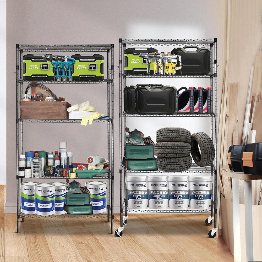 YNN Storage Shelves,1750Lbs 5 Tier Heavy Duty Metal Rolling Shelving Unit wit...