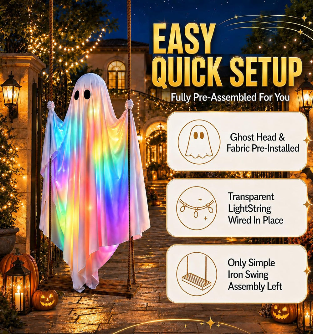 Halloween Decorations Outdoor - 5.5FT Large Hanging Swing Ghost
