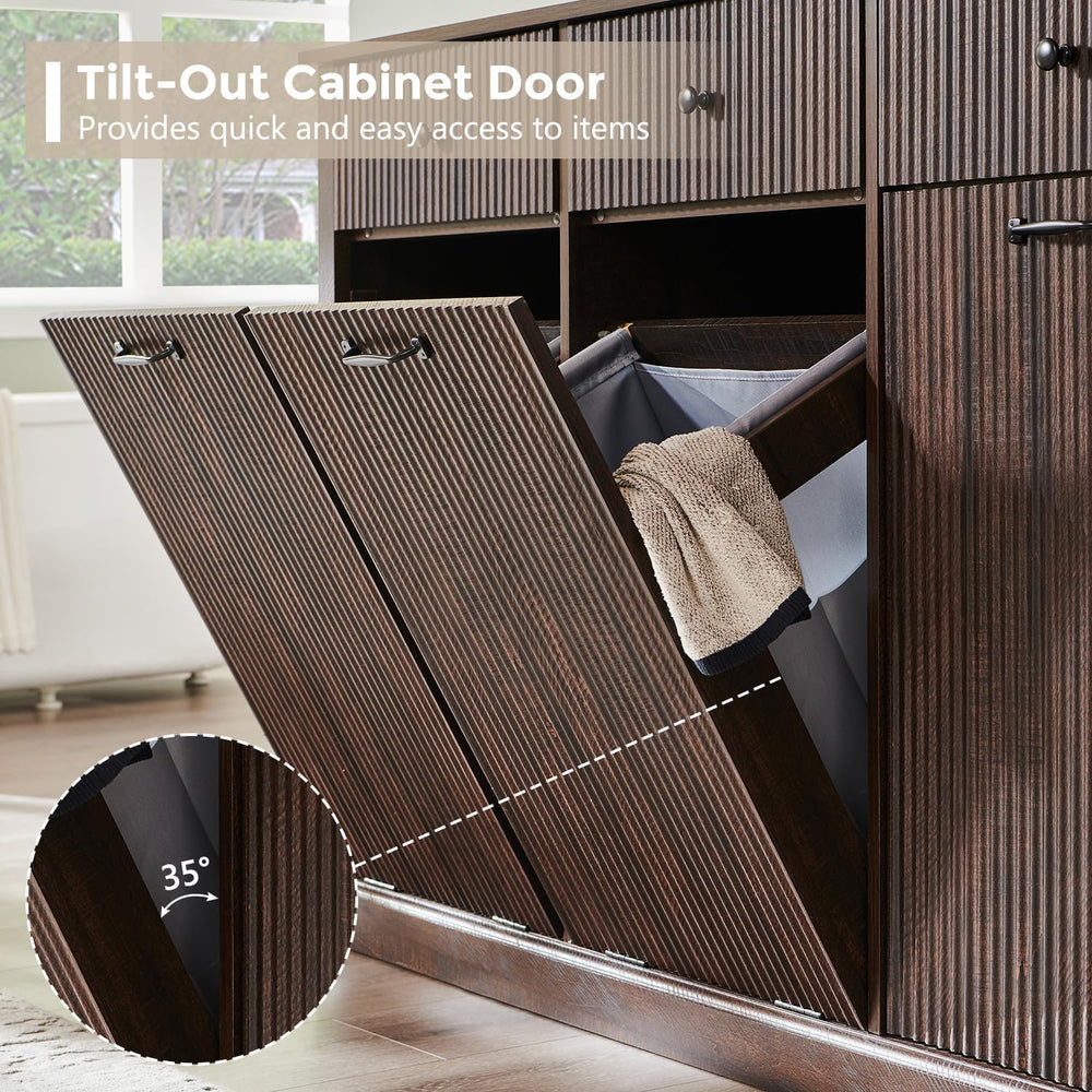 IFBUY Triple Tilt Out Laundry Hamper Cabinet, Trash Can Cabinet, Brown