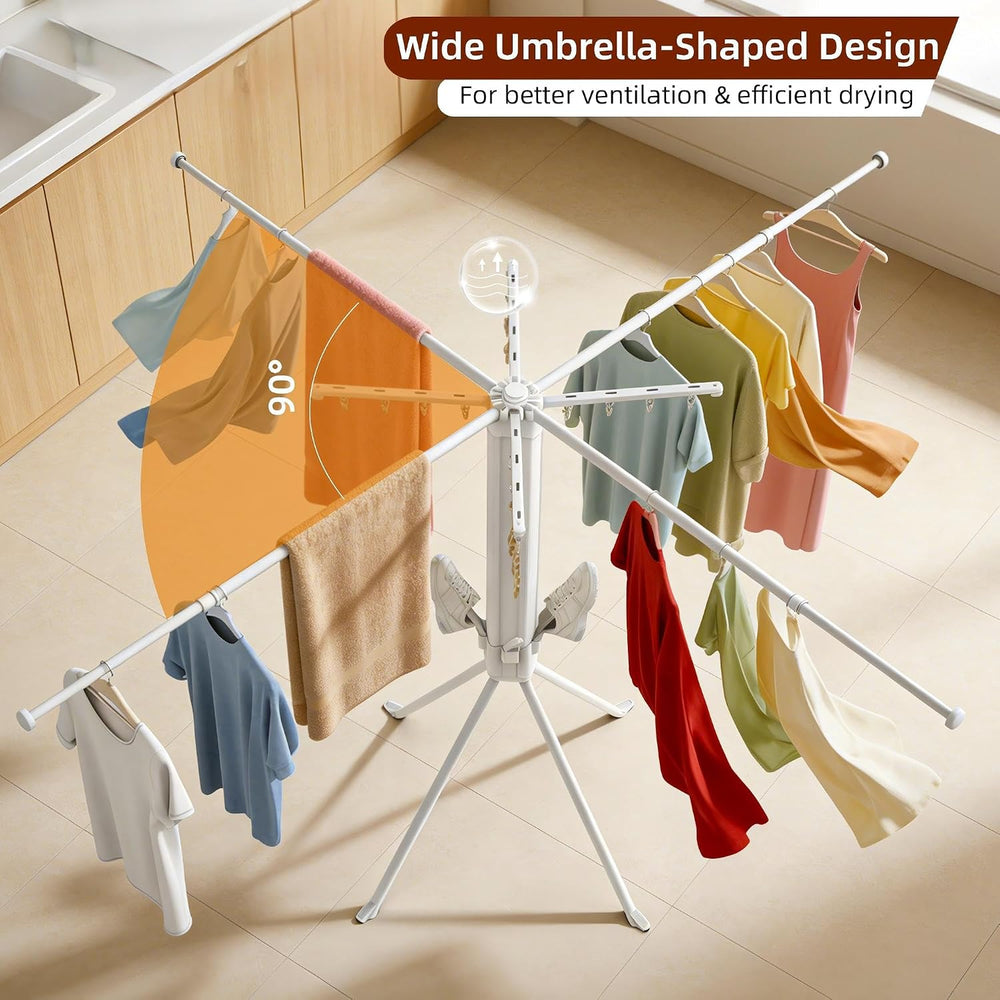 Clothes Drying Rack Foldable, 4-Leg Base, 16 Clips, 4 Shoe Holders