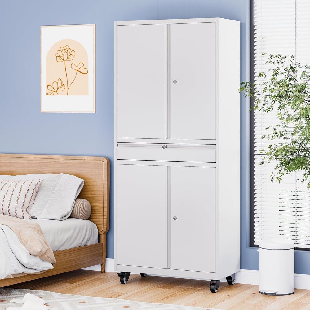 73" Metal Garage Storage Cabinet with Wheels, Rolling Tool Storage with ...