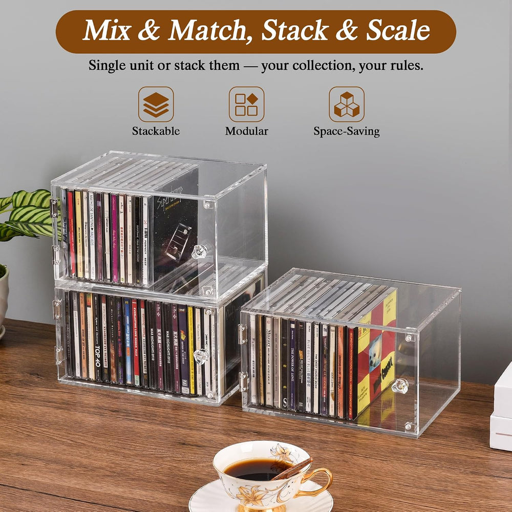 CELSOL 2-Tier Clear Acrylic CD Storage Box with Magnetic Door, Dust-Proof Sea...