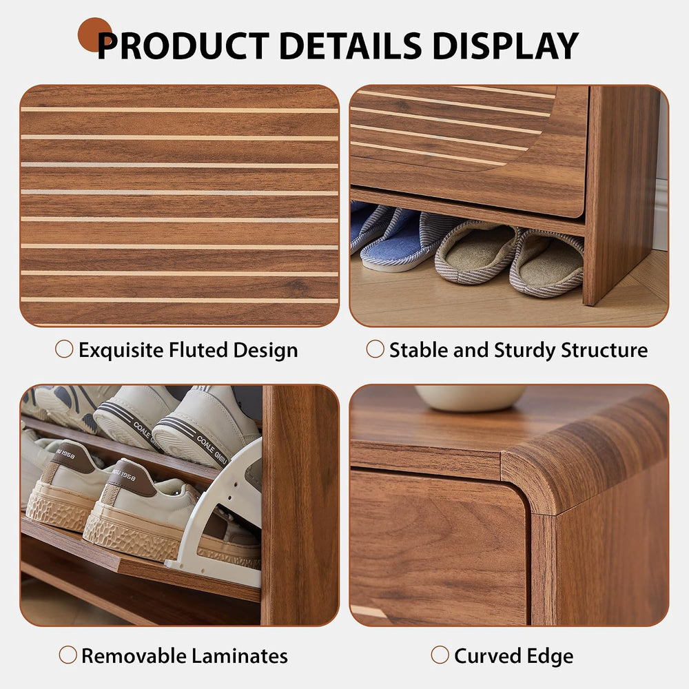 Narrow Shoe Storage Cabinet for Entryway with 2 Flip Drawers, Freestanding Wo...