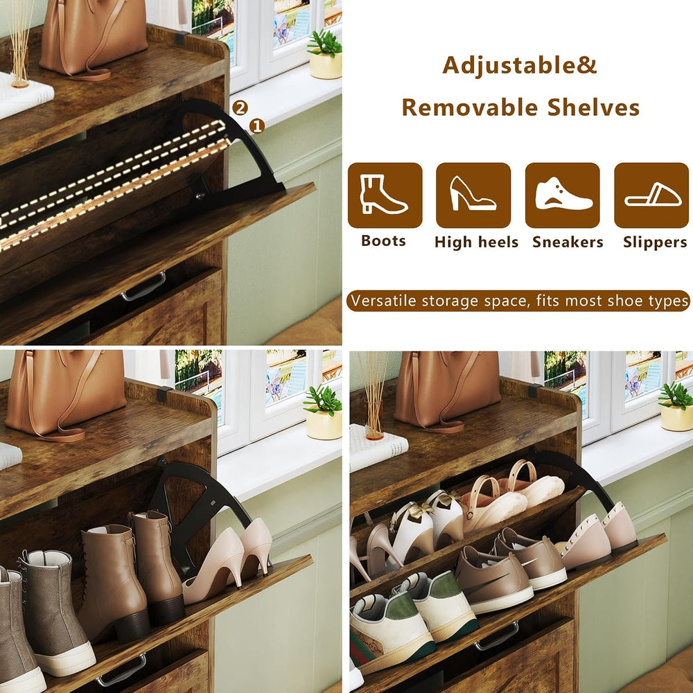 HUAHUU Shoe Cabinet with 3 Flip Drawers, Freestanding Shoe Storage Cabinet fo...