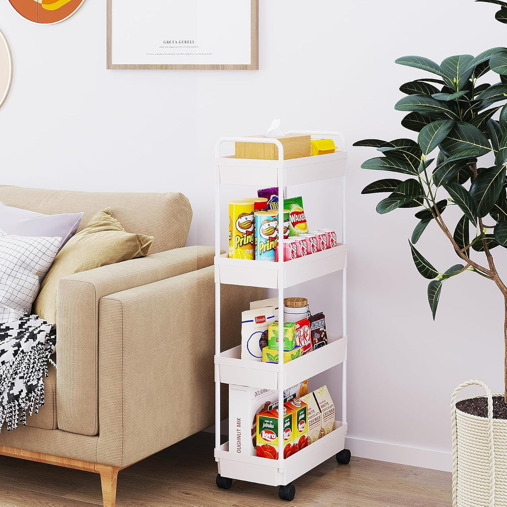 Buzowruil Rolling Storage Cart 4 Tier Organizer Mobile Shelving Unit Storage ...