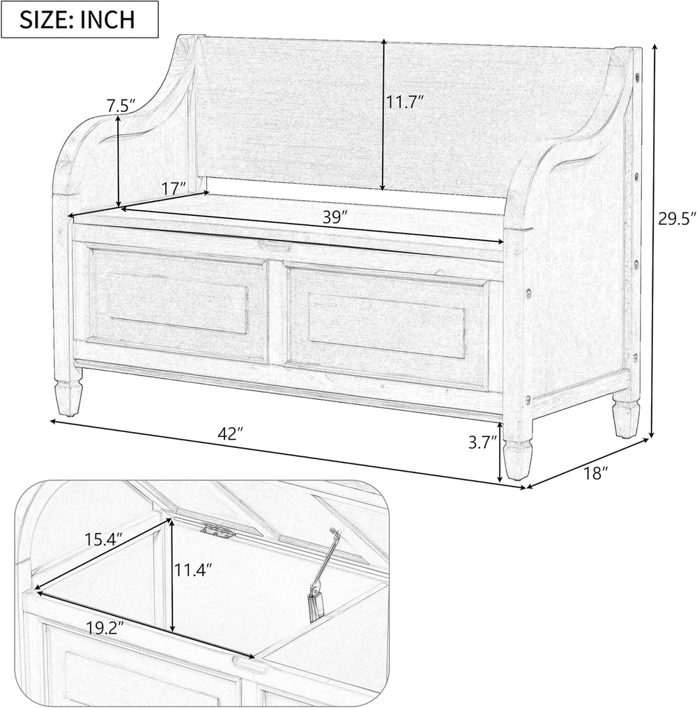 P PURLOVE 42 Inch Rustic Style Storage Bench,Antique Navy and Beige