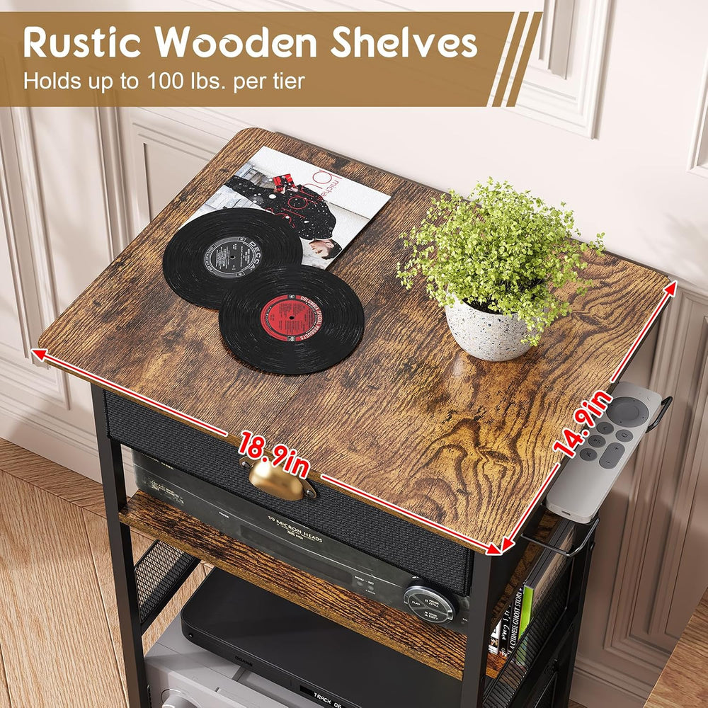 Hongtamoya 4-Tier AV Media Stand with Drawer, Gaming Console Shelf